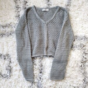 Cropped Crochet V-neck Sweater 100% Cotton